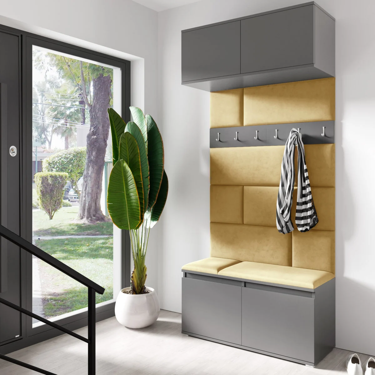 MIRA 23-as kárpitozott előszobafal, világos színekben