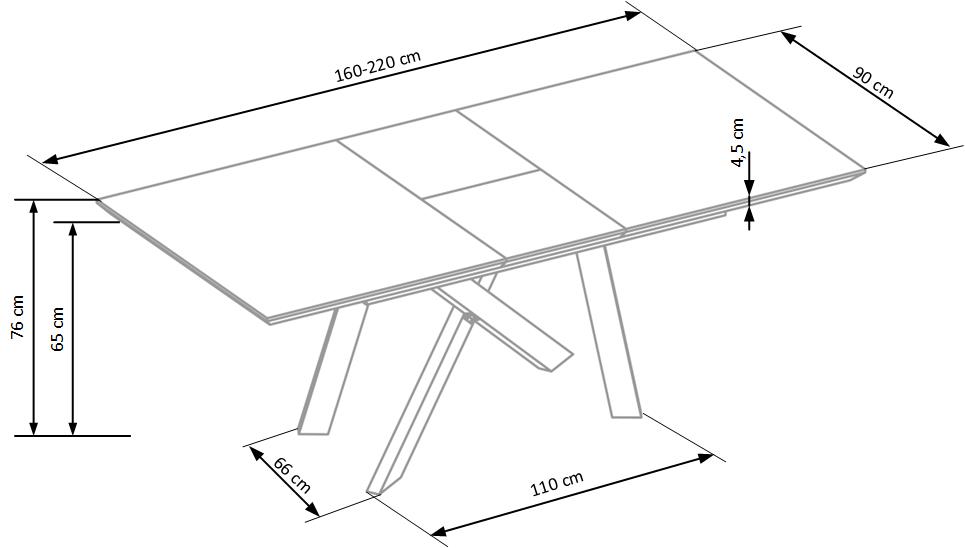 CAPITAL 160 bővíthető étkezőasztal, téglalap alakú arany tölgy/fekete